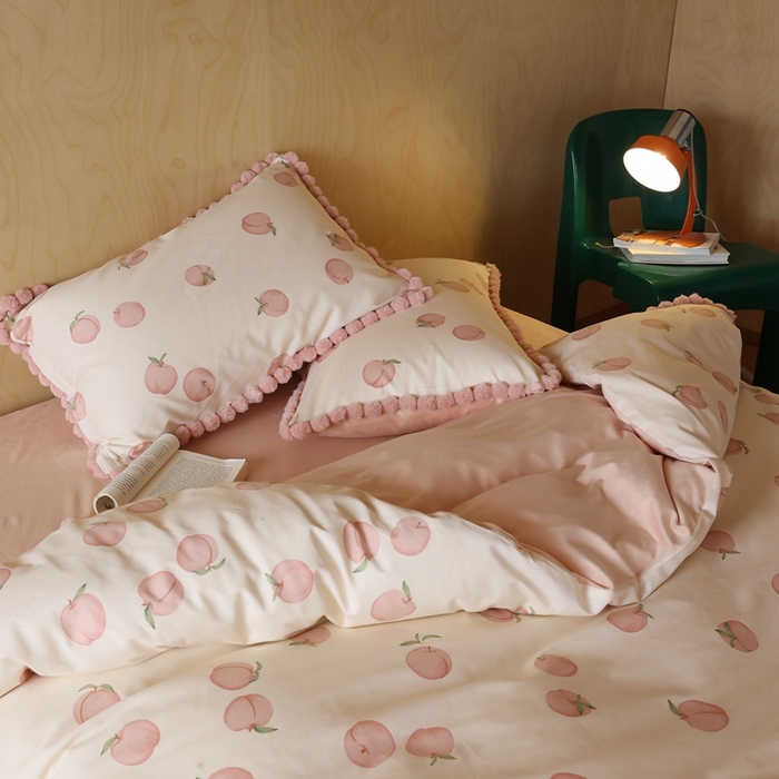 91家纺网 家纺一手货源 找家纺 棉眠 2024新款AB版毛球款棉加绒四件套 甜桃（棉加绒）