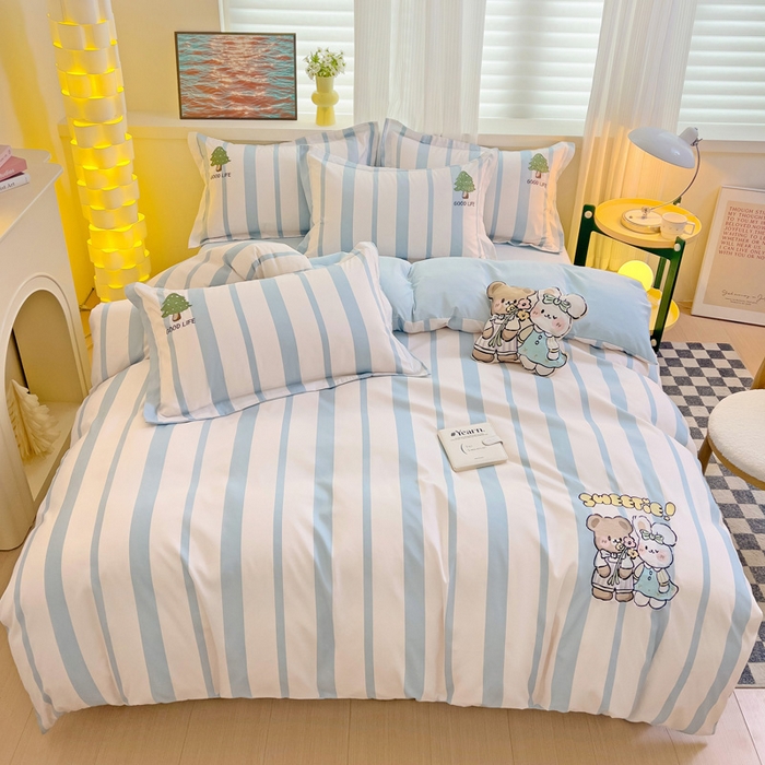 91家纺网 家纺一手货源 找家纺 娜娜 2024新款磨毛水洗棉刺绣四件套 	 快乐伙伴-蓝