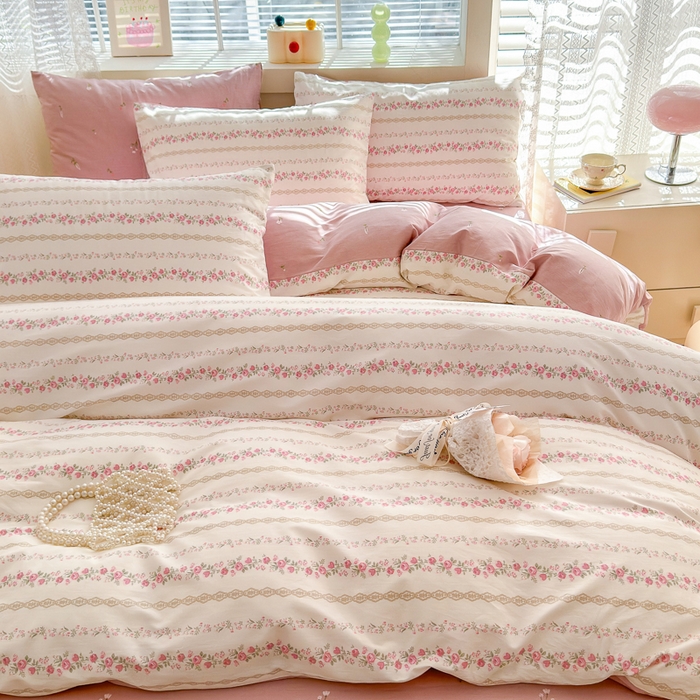 91家纺网 家纺一手货源 找家纺 清雅福 2024新款全棉13372小清新四件套-第三季 玫瑰物语