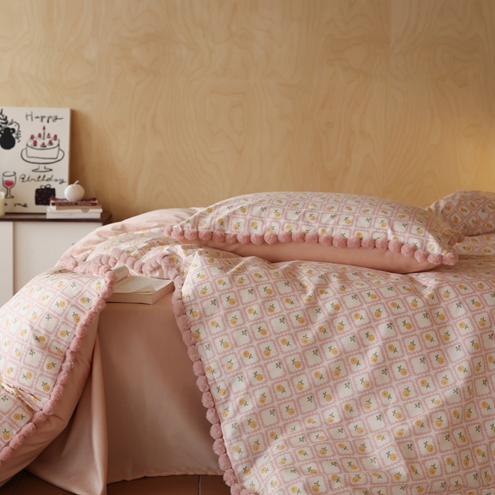 91家纺网 家纺一手货源 找家纺 棉眠 2024新款AB版毛球款棉加绒四件套 蜜夏红（棉加绒）