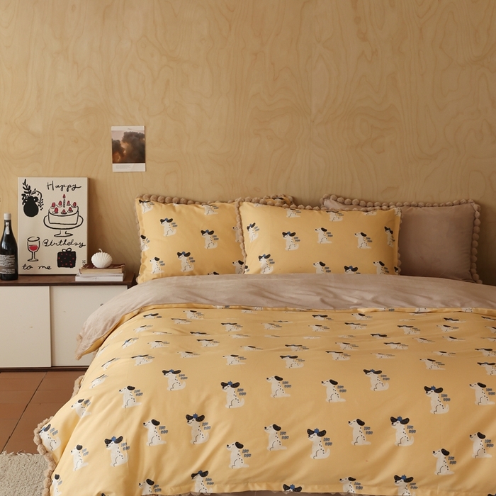 91家纺网 家纺一手货源 找家纺 棉眠 2024新款AB版毛球款棉加绒四件套 小狗波波（棉加绒）