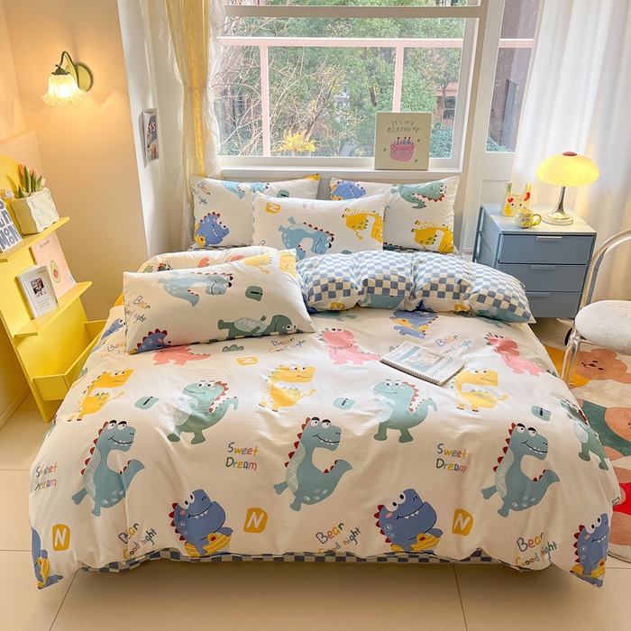 91家纺网 家纺一手货源 找家纺 雅居纺 2024新款高密全棉13070印花四件套 恐龙家族