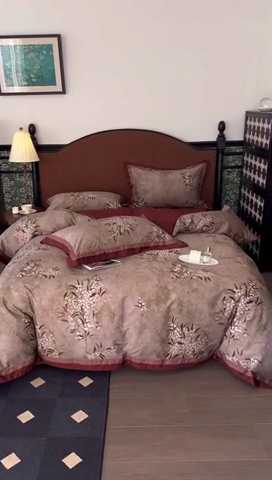 91家纺网 家纺一手货源 找家纺 由丽家纺 2025新款数码印花四件套-云裳 云裳-驼