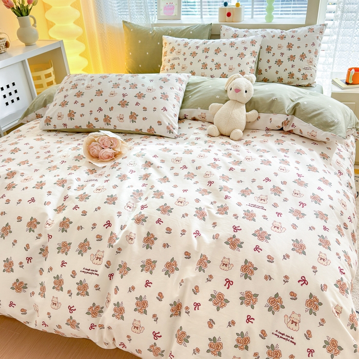 91家纺网 家纺一手货源 找家纺 清雅福 2024新款全棉13372小清新四件套-第三季 橙香四季