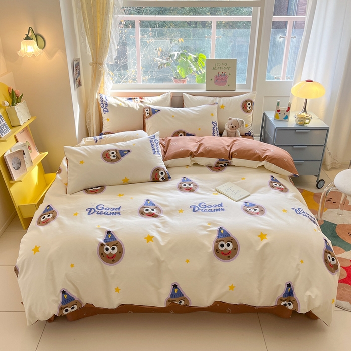 91家纺网 家纺一手货源 找家纺 雅居纺 2024新款高密全棉13070印花四件套 曲奇饼干