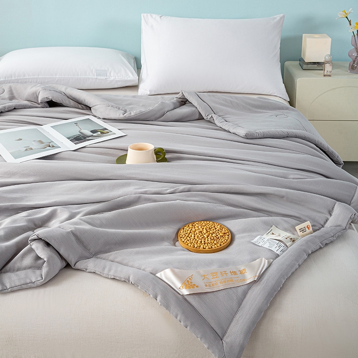 91家纺网 家纺一手货源 找家纺 森林人 2024新款A类双层纱大豆纤维夏凉被 双层纱-浅灰