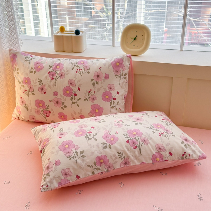 91家纺网 家纺一手货源 找家纺 清雅福 2024新款全棉13372小清新四件套-第三季 花漫蹊粉