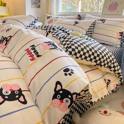 雅居纺 2024新款高密全棉13070印花四件套 绅士狗