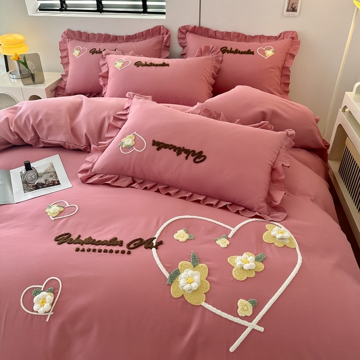 91家纺网 家纺一手货源 找家纺 金米诺 2024新款水洗磨毛花边四件套夏被四件套-蜜恋 蜜恋-豆沙