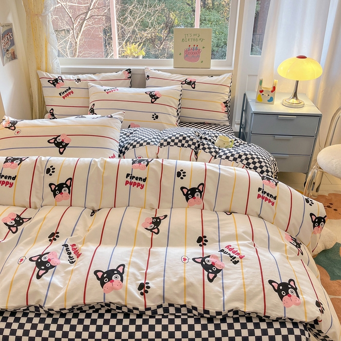 91家纺网 家纺一手货源 找家纺 雅居纺 2024新款高密全棉13070印花四件套 绅士狗