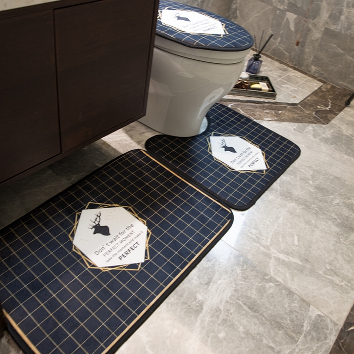 91家纺网 家纺一手货源 找家纺 爵仕家纺 2024新款网销款卫浴三件套地垫马桶盖 黑格鹿