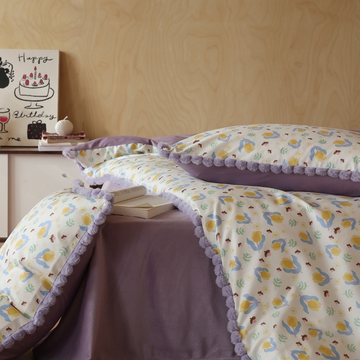 91家纺网 家纺一手货源 找家纺 棉眠 2024新款AB版毛球款棉加绒四件套 蔓玉（棉加绒）