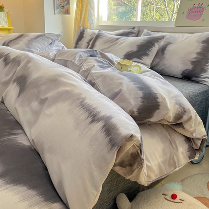 雅居纺 2024新款高密全棉13070印花四件套 水墨条纹