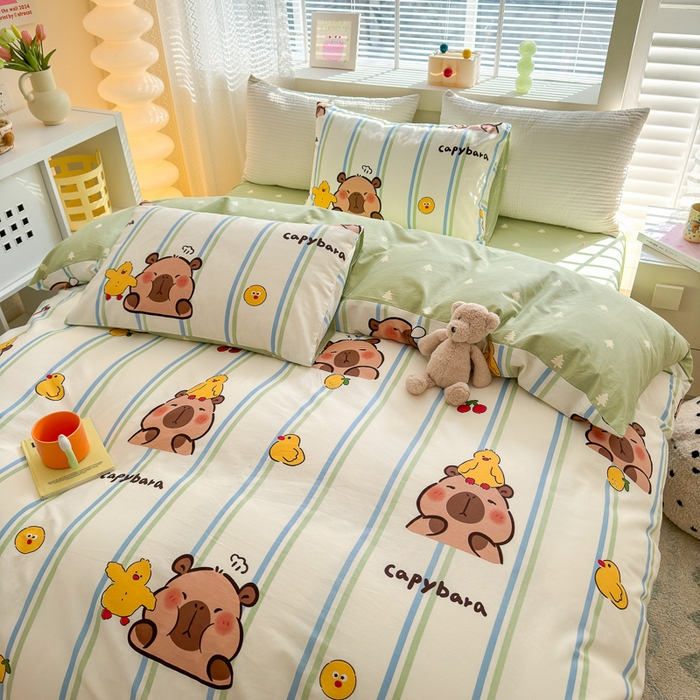 91家纺网 家纺一手货源 找家纺 清雅福 2024新款全棉13372小清新四件套-第三季 丫丫卡皮