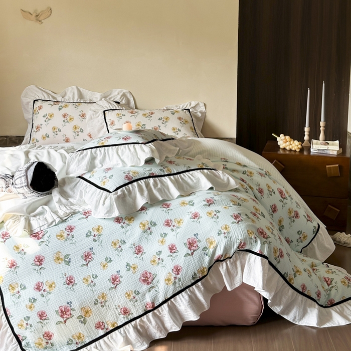 91家纺网 家纺一手货源 找家纺 （总）玛奇朵 2024新款法式复古全棉A类双层皱纱-班娜花园