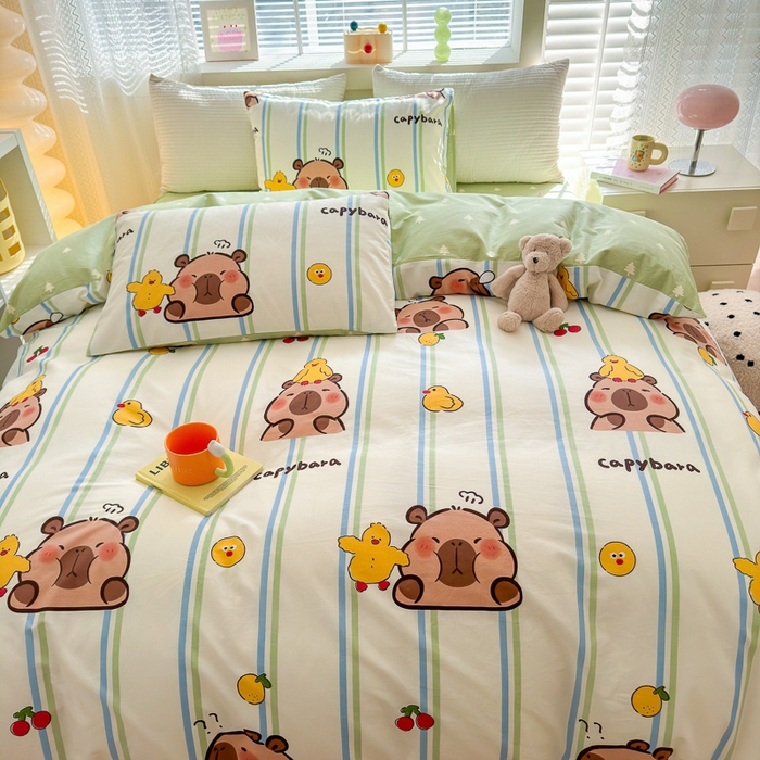 91家纺网 家纺一手货源 找家纺 清雅福 2024新款全棉13372小清新四件套-第三季 丫丫卡皮