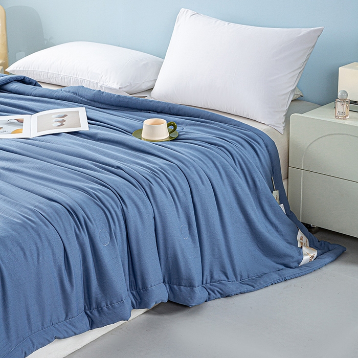 91家纺网 家纺一手货源 找家纺 森林人 2024新款A类双层纱大豆纤维夏凉被 双层纱-宾利蓝