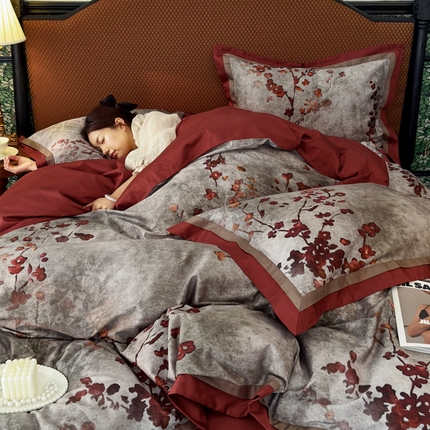 91家纺网 家纺一手货源 找家纺 （总）由丽家纺 2025新款数码印花四件套 暗香-灰