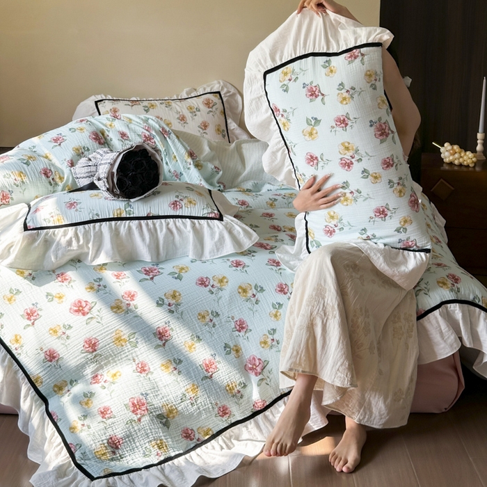 91家纺网 家纺一手货源 找家纺 （总）玛奇朵 2024新款法式复古全棉A类双层皱纱-班娜花园