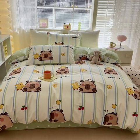 91家纺网 家纺一手货源 找家纺 清雅福 2024新款全棉13372小清新四件套-第三季 丫丫卡皮