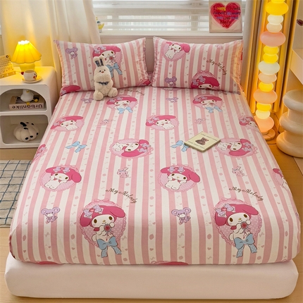 名兮家居 2024新款春夏三丽鸥-全棉印花床笠 竖条美乐蒂