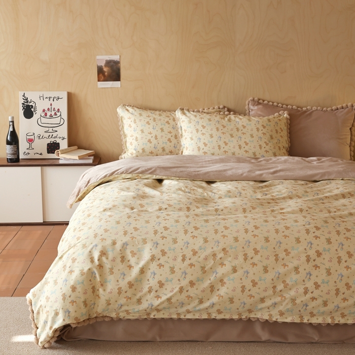 91家纺网 家纺一手货源 找家纺 棉眠 2024新款AB版毛球款棉加绒四件套 贵宾-黄（棉加绒）