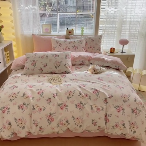 91家纺网 家纺一手货源 找家纺 清雅福 2024新款全棉13372小清新四件套-第三季 肉桂乌龙