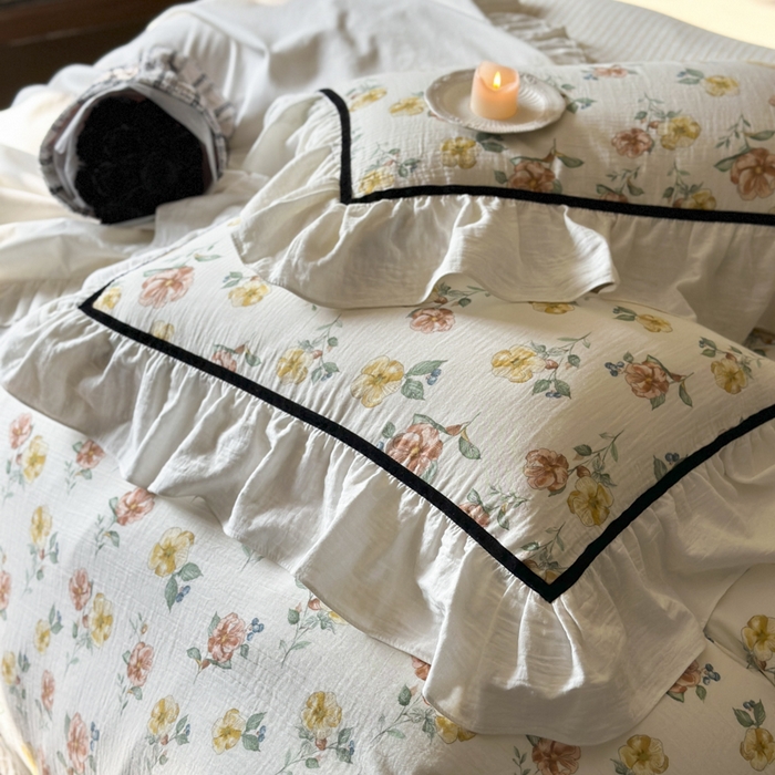 91家纺网 家纺一手货源 找家纺 玛奇朵 2024新款法式复古全棉A类双层皱纱-班娜花园 班娜花园-米