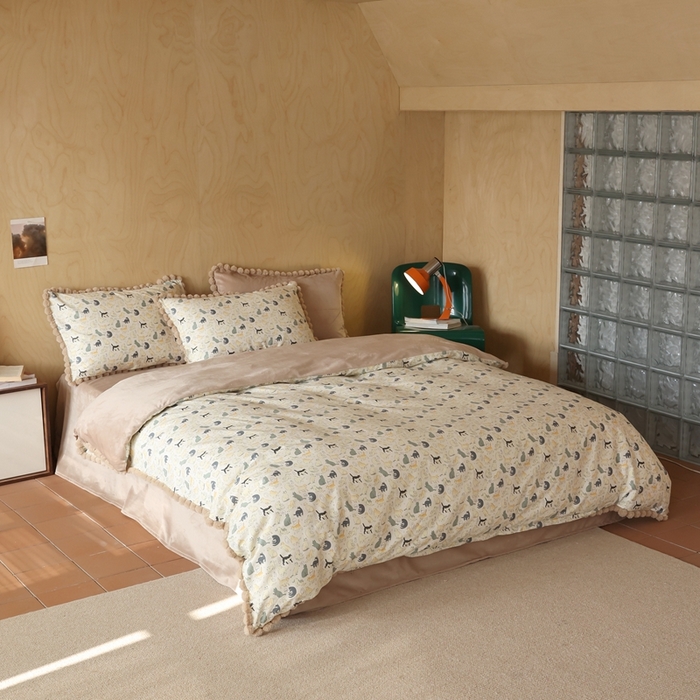 91家纺网 家纺一手货源 找家纺 棉眠 2024新款AB版毛球款棉加绒四件套 猫屋（棉加绒）