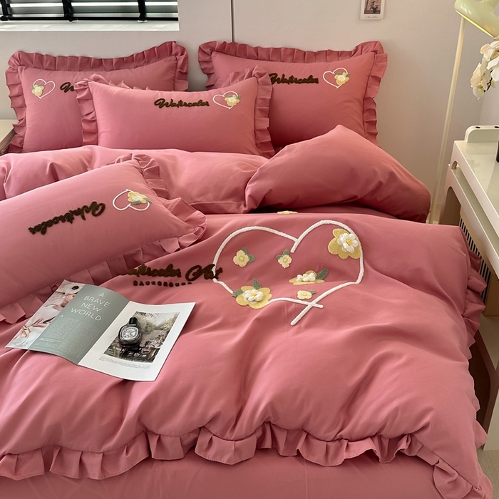 91家纺网 家纺一手货源 找家纺 金米诺 2024新款水洗磨毛花边四件套夏被四件套-蜜恋 蜜恋-豆沙