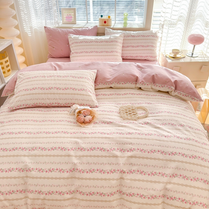 91家纺网 家纺一手货源 找家纺 清雅福 2024新款全棉13372小清新四件套-第三季 玫瑰物语