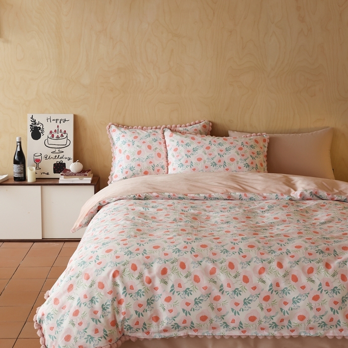 91家纺网 家纺一手货源 找家纺 棉眠 2024新款AB版毛球款棉加绒四件套 粉荔枝（棉加绒）