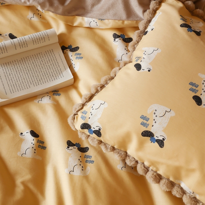 91家纺网 家纺一手货源 找家纺 棉眠 2024新款AB版毛球款棉加绒四件套 小狗波波（棉加绒）