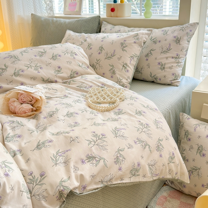 91家纺网 家纺一手货源 找家纺 清雅福 2024新款全棉13372小清新四件套-第三季 宁静