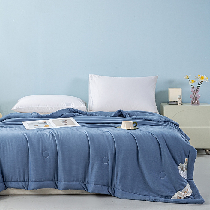 91家纺网 家纺一手货源 找家纺 森林人 2024新款A类双层纱大豆纤维夏凉被 双层纱-宾利蓝