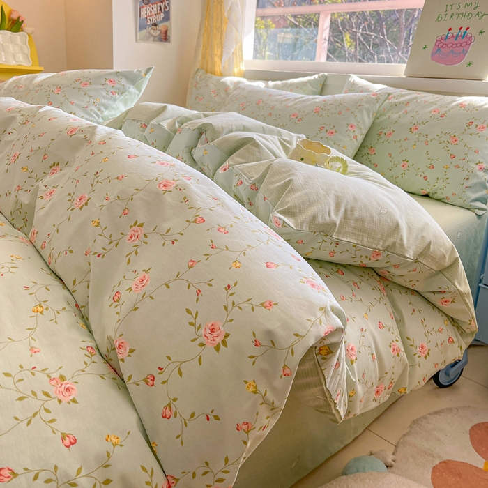 91家纺网 家纺一手货源 找家纺 雅居纺 2024新款高密全棉13070印花四件套 蓝色花园