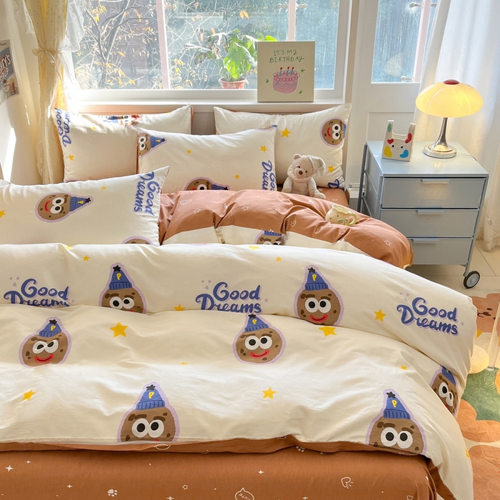 91家纺网 家纺一手货源 找家纺 雅居纺 2024新款高密全棉13070印花四件套 曲奇饼干