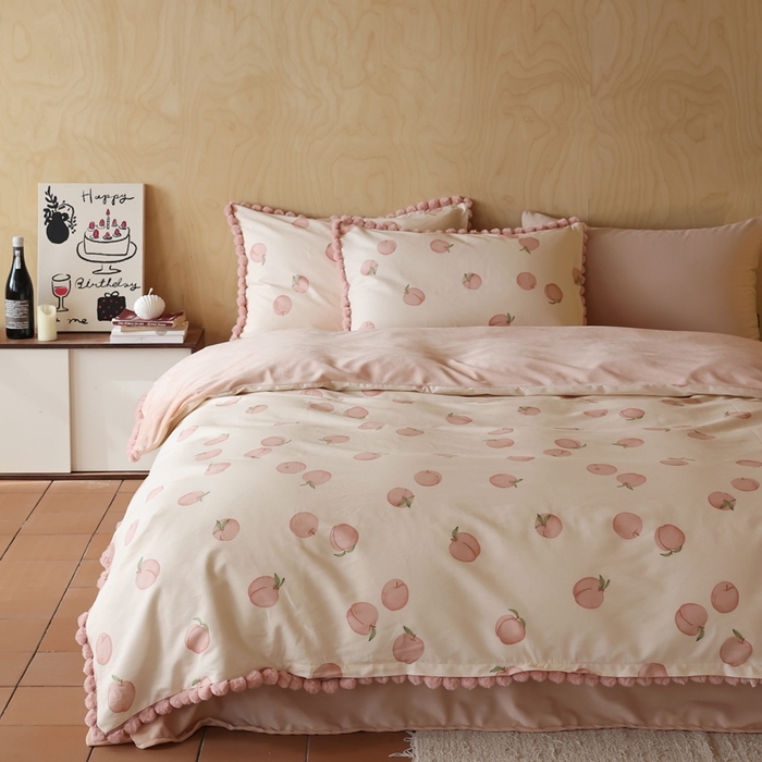 91家纺网 家纺一手货源 找家纺 棉眠 2024新款AB版毛球款棉加绒四件套 甜桃（棉加绒）