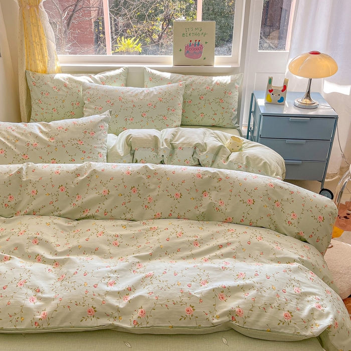 91家纺网 家纺一手货源 找家纺 雅居纺 2024新款高密全棉13070印花四件套 蓝色花园