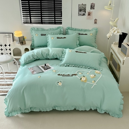 91家纺网 家纺一手货源 找家纺 （总）金米诺 2024新款水洗磨毛花边四件套夏被四件套-蜜恋