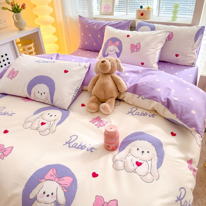 91家纺网 家纺一手货源 找家纺 清雅福 2024新款全棉13372小清新四件套-第三季 兔小萌