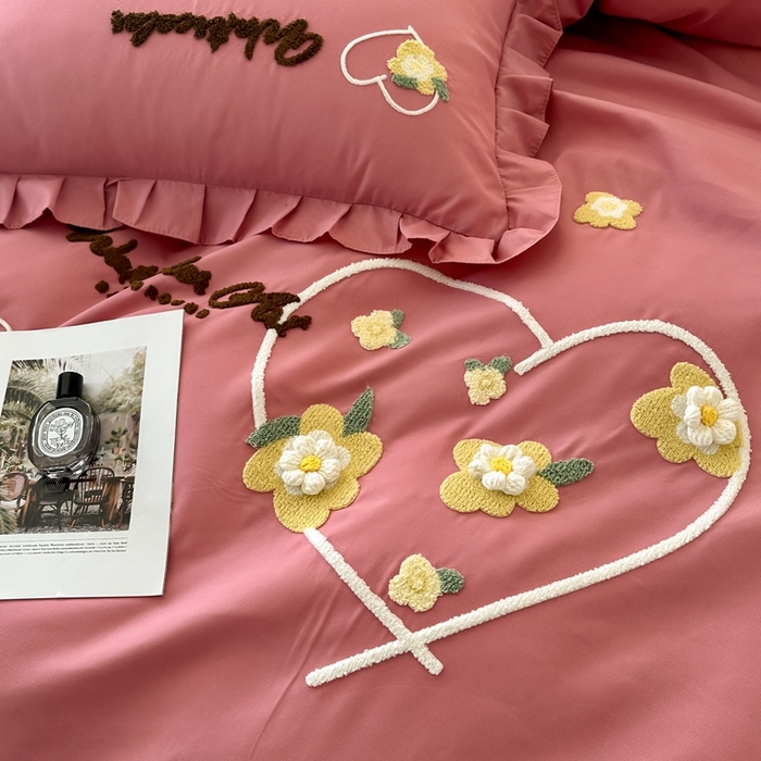 91家纺网 家纺一手货源 找家纺 金米诺 2024新款水洗磨毛花边四件套夏被四件套-蜜恋 蜜恋-豆沙