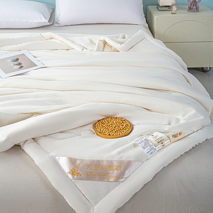 91家纺网 家纺一手货源 找家纺 森林人 2024新款A类双层纱大豆纤维夏凉被 双层纱-奶昔白