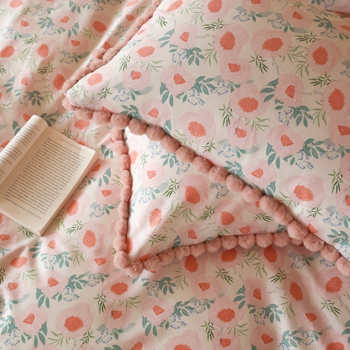 91家纺网 家纺一手货源 找家纺 棉眠 2024新款AB版毛球款棉加绒四件套 粉荔枝（棉加绒）