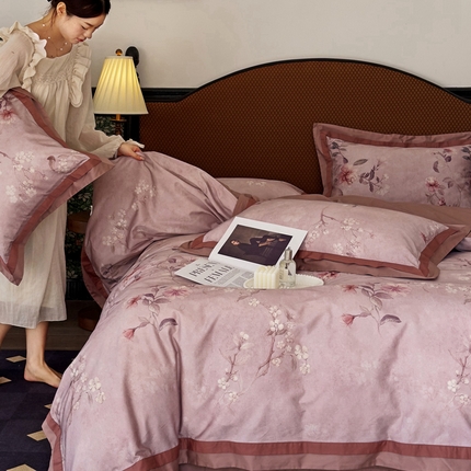 91家纺网 家纺一手货源 找家纺 由丽家纺 2025新款数码印花四件套-花织 花织-粉