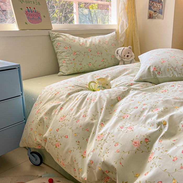 91家纺网 家纺一手货源 找家纺 雅居纺 2024新款高密全棉13070印花四件套 蓝色花园