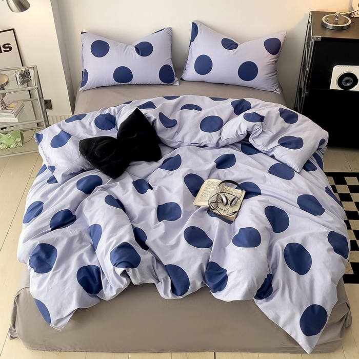 91家纺网 家纺一手货源 找家纺 梦家居 2024新款春季新品北欧简约风四件套 深蓝波点