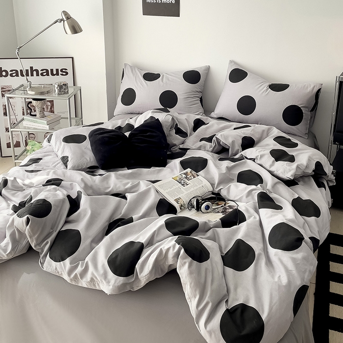 91家纺网 家纺一手货源 找家纺 梦家居 2024新款春季新品北欧简约风四件套 黑灰波点