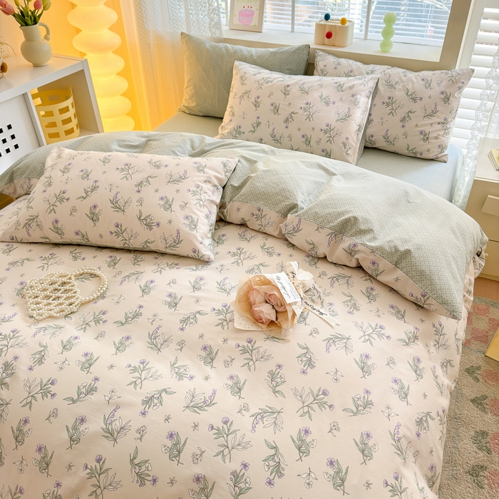 91家纺网 家纺一手货源 找家纺 清雅福 2024新款全棉13372小清新四件套-第三季 宁静