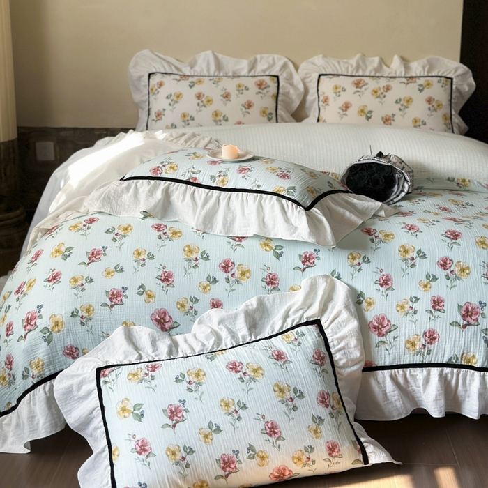 91家纺网 家纺一手货源 找家纺 玛奇朵 2024新款法式复古全棉A类双层皱纱-班娜花园 班娜花园-蓝